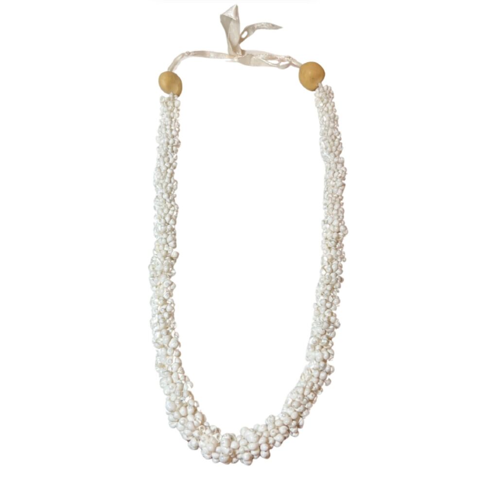 Hawaiian White Spiral Mongo Shell Lei Necklace Cluster Wedding Graduation Aloha